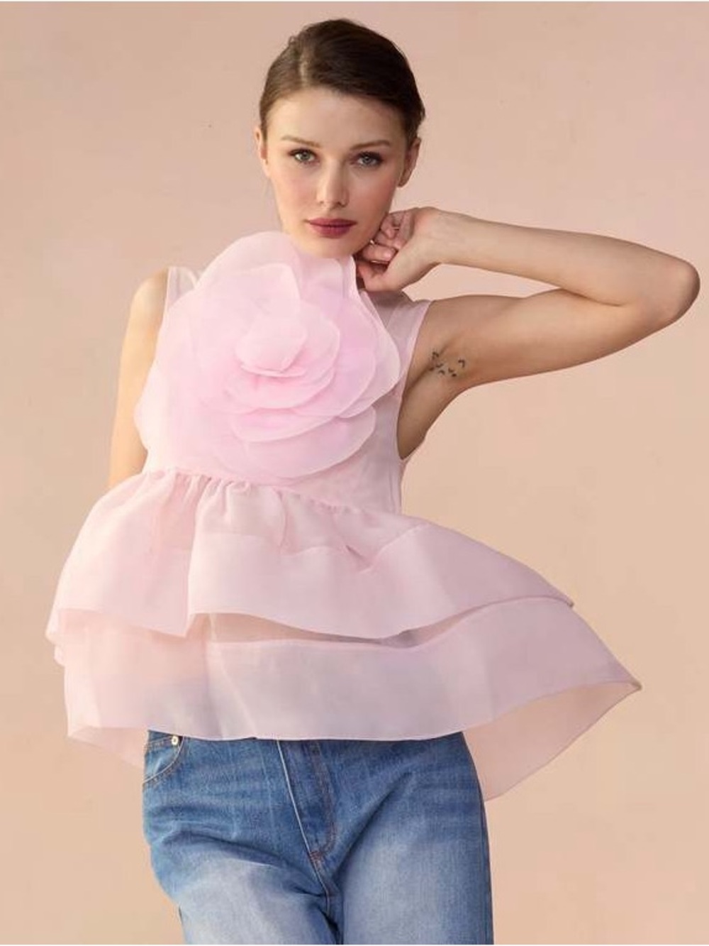 Nwt Cynthia Rowley sleeveless mesh top with organza flower sz S - Picture 2 of 10